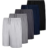 QWE 5 Pack Boys Athletic Shorts, Youth Basketball Soccer Quick Dry Shorts with Pockets for Kids Outdoor Running Gym