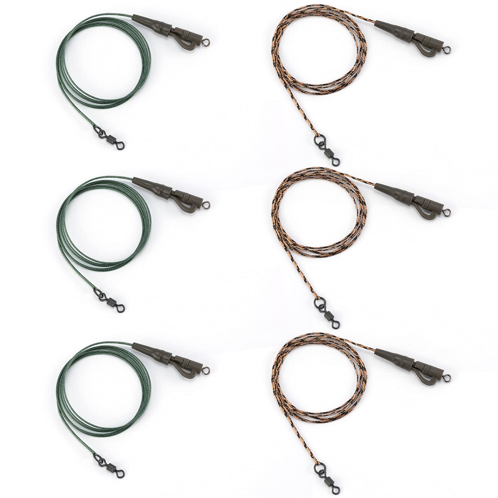 Alwonder 6 x Pre-tied Carp Rigs for Anti Tangle Helicopter Rigs Set up Carp Fishing Accessories Ready Action Leadcore Leaders for Weedy or Silty Bottom(Green)