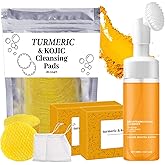 4Pcs Turmeric Wash and Care Three Piece Set,Turmeric Trio: Facial Wash,Cleansing Mousse & Soap for Skin Care,Turmeric Cleansing Exfoliating Pads,Turmeric Face Wash for Face & Body