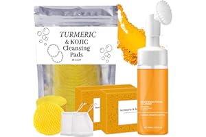 4Pcs Turmeric Wash and Care Three Piece Set,Turmeric Trio: Facial Wash,Cleansing Mousse & Soap for Skin Care,Turmeric Cleansing Exfoliating Pads,Turmeric Face Wash for Face & Body