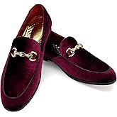 MHB Men's Luxury Velvet Loafer Metallic Suede Dress Shoes Fashionabe Smoking Slipper Burgundy Size 7.5
