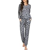 Ekouaer Womens Jogger Pajama Sets Long Sleeve Sleepwear Round Neck Nightwear Soft Pjs Lounge Sets with Pockets