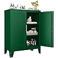 RISTERN Green Metal Storage Cabinet, 36" Sideboard Buffet Cabient, Kitchen Pantry Storage Cabinet with Doors and 2 Adjustable Shelves, for Office, Home, School
