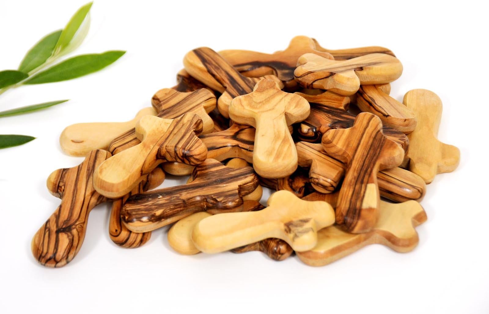 25 Small Olive Wood Pocket / Holding Crosses plus 1 Keychain