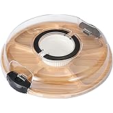 YANG Charcuterie Board with Lid, Divided Bamboo Serving Tray with Handle & Locking Lid, Portable Serving Platter for Party Outdoor Picnics Camping Gift Ready (6 Compartments,Round)