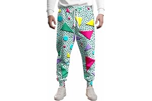 VVGETE 80s Costumes for Men Joggers Pants,Casual Pants Running Pants with Drawstring,90s Outfit for Men, Black, Medium