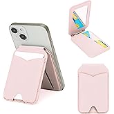 Upgraded for MagSafe Wallet with Mirror , 4 Card Holder with Stand, Included Magnetic Ring,RFID Blocking, for iPhone 17/16/15/14/13/12 Series and other Phones with Cases, Vegan Leather, Light Pink