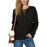 Women's Fall and Winter Long Sleeve Crewneck Sweater, Soft Knit with Diamond Pattern, Relaxed Fit Pullover Top