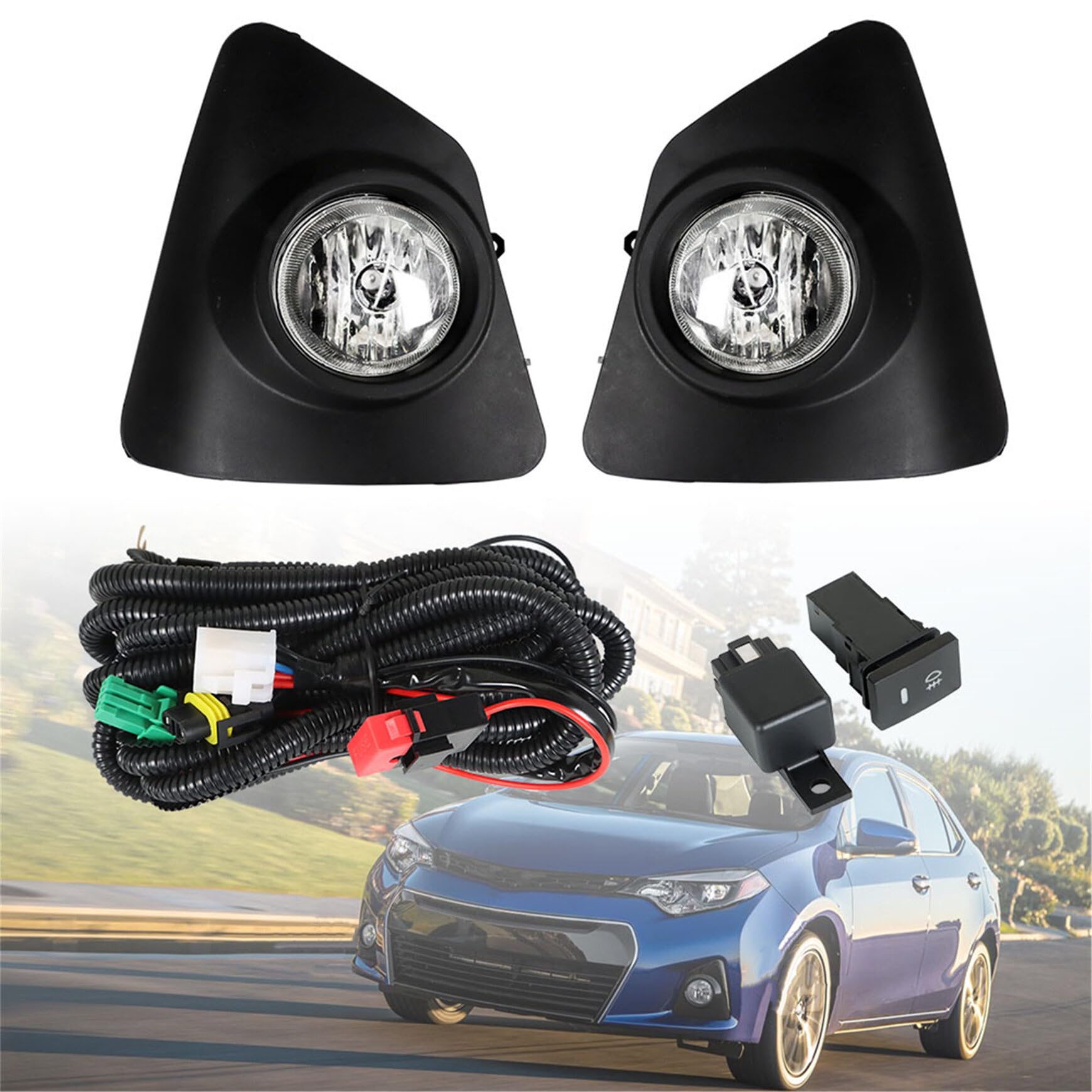 Photo 1 of 1 Pair Front Fog Lights Assembly Replacement for Toyota Corolla S SE 2014 2015 2016 Left and Right Side with Bezel Switch