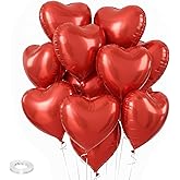 Red Heart Balloons, 10Pcs 18 Inch Foil Heart Balloons, Valentines Day Decorations, Red Heart Shape Balloon for Valentines Day Party Birthday Anniversary Engagement Party Bridal Shower Supplies