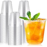 Enjamyo 100 Pcs Disposable Stemless Glasses,12oz Crystal Plastic Wine Glasses,Clear Plastic Cups Party Drinking Cups for Cold Drinking Cocktail Weddings Birthdays Christmas Party Supplies