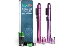 TRIBE RN Penlights for Nurses - Medical Pen Light with Pupil Gauge for Doctors, EMTs, Nurses and Nursing Students - LED White Light and Warm Light - Essential Nursing Student Supplies, 2 Pack (Pink/Purple)