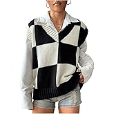 Verdusa Women's Checkered Sweater Vest Old Money Knit Tops 2025 Fall Trendy Cap Sleeve Sweater Vest