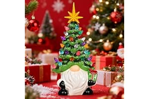 Lighted Christmas Gnome Tree, 2026 New Ceramic Christmas Trees That Light Up, Christmas Gnomes Decorations with Multicolored 