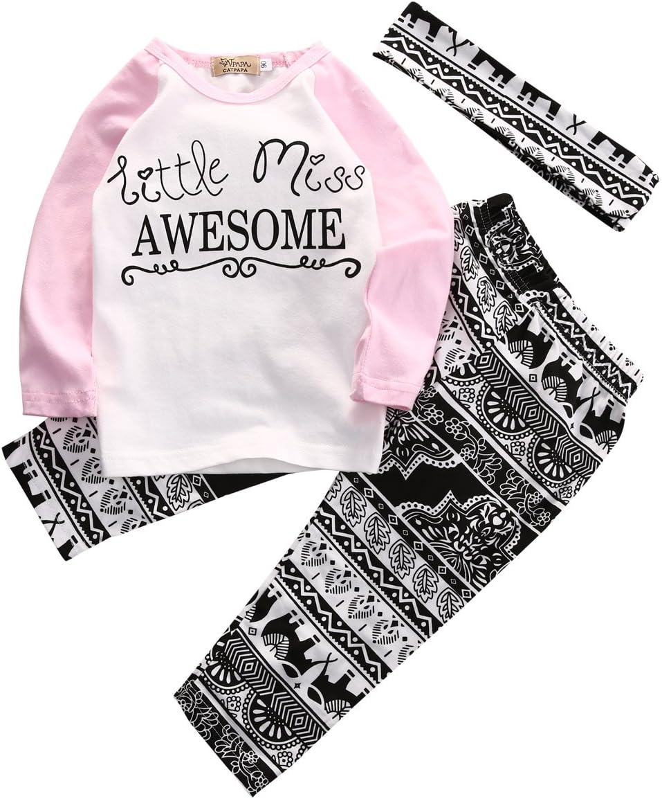 Baby Girl 3pcs Outfit Set Letter Print Long Sleeve Top+Retro Long Pants+Headband