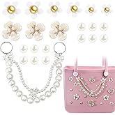 ROPCIA Charms for Bogg Bag,Pearls Chain and Flowers Pearls for Bogg Bag Accessories Charms Compatible with Simply Southern Beach Bag Tote, Insert for Beach Tote Bag (22 Pcs)
