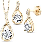 Gem Stone King Build Your Own Personalized 6mm and 5mm Round 3-Stone Birthstones 18K Yellow Gold Plated Silver Diamond Pendant and Earrings Jewelry Set