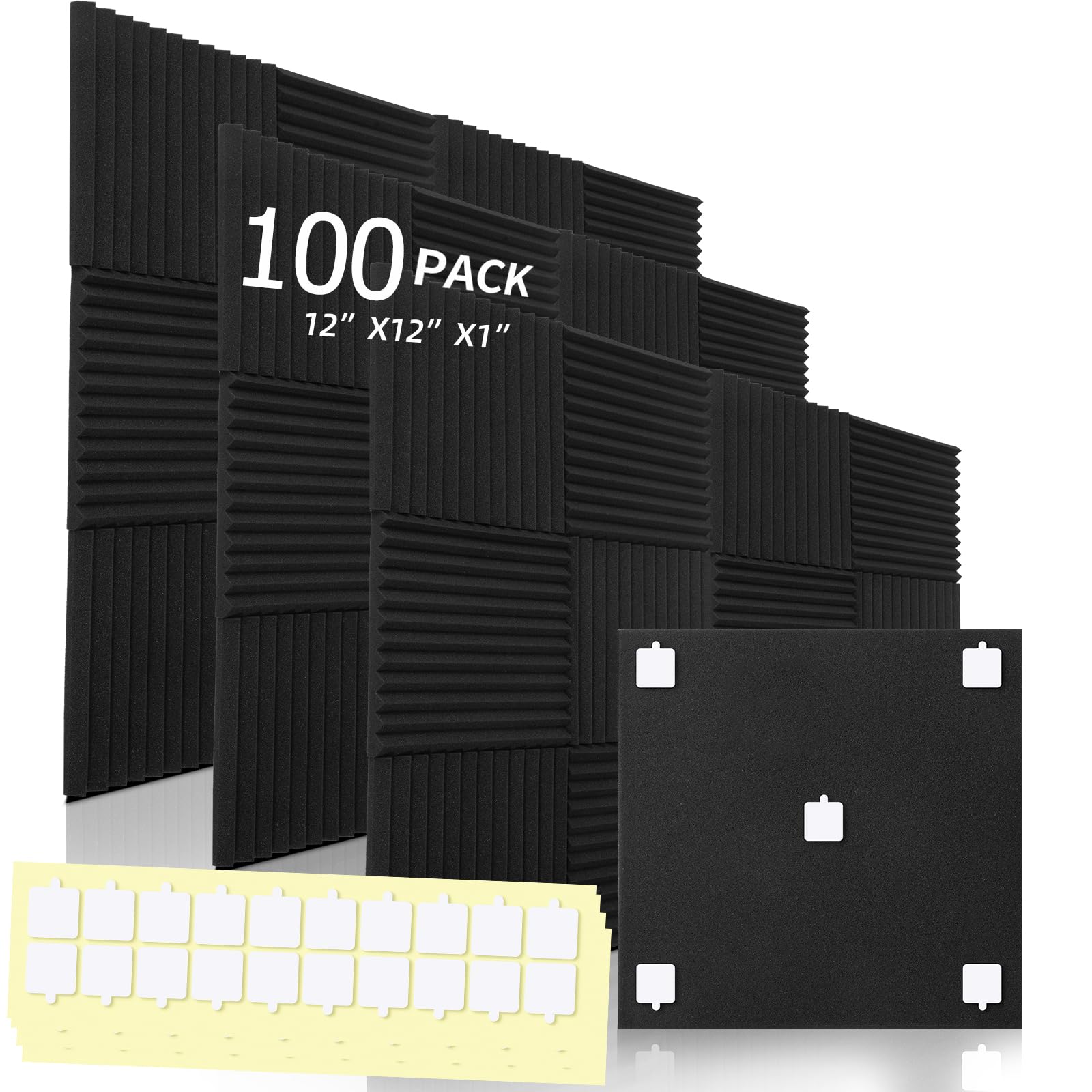 Photo 1 of 100 Pack Acoustic Foam Panels, Premium Sound Proof Foam Panels Black, Soundproof Wall Panels,High Density Acoustic Panels,Sound Absorbing for Studio Office Home, 12 x 12x 1Inch
