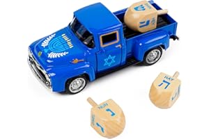 CRCZK Hanukkah Home Decor - Mini Metal Truck with Wood Dreidel - Festive Jewish Holiday Tabletop Decor, Gift for Kids