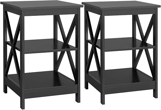 Yaheetech Nightstand 3 Tier Bedside Tables With Shelves Set Of 2 Wooden X Design End Side Table Storage Stand For Bedroom Accent Home Furniture Nightstands