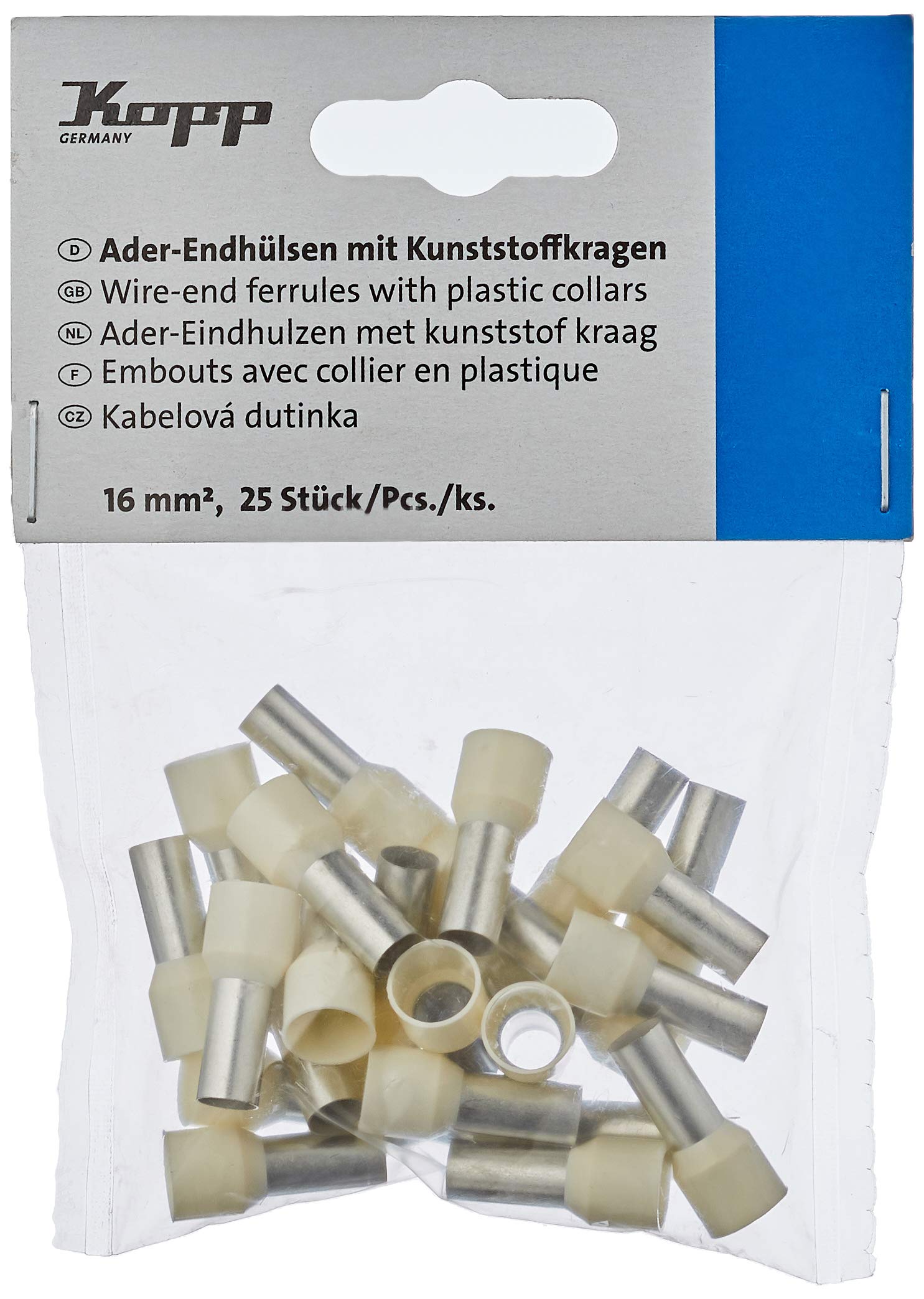 Kopp 354415095 Ferrules Galvanised with Plastic Collar 16 mm² Pack of 25 Ivory