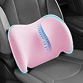 BYMECOST Lumbar Support Pillow for Car, Memory Foam Car Seat Back Support Pillow for Driving, Back Cushion with Strap for Pain Relief, Ergonomic Back Cushion for Office Chair, Wheelchair (Pink)