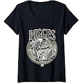 Womens Zodiac Sign Pisces V-Neck T-Shirt