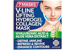 Stylia V Line Lifting Collagen Face Mask - Double Chin Strap for Women - Jawline Shaper Face Lift Tape - Neck Lift Collagen Mask - Chin Strap for Sleeping - Hyaluronic Acid, Aloe Vera, Cica 7P