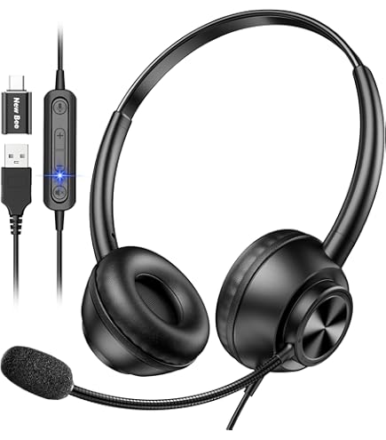 MKJ USB Headset With Microphone Noise Canceling, Wired Computer Headset For Call Center & Office, Work With PC, Laptop, Skype, Microsoft Teams, Zoom, Webex, Webinar, Online Meeting. Free Delivery 5 Km From