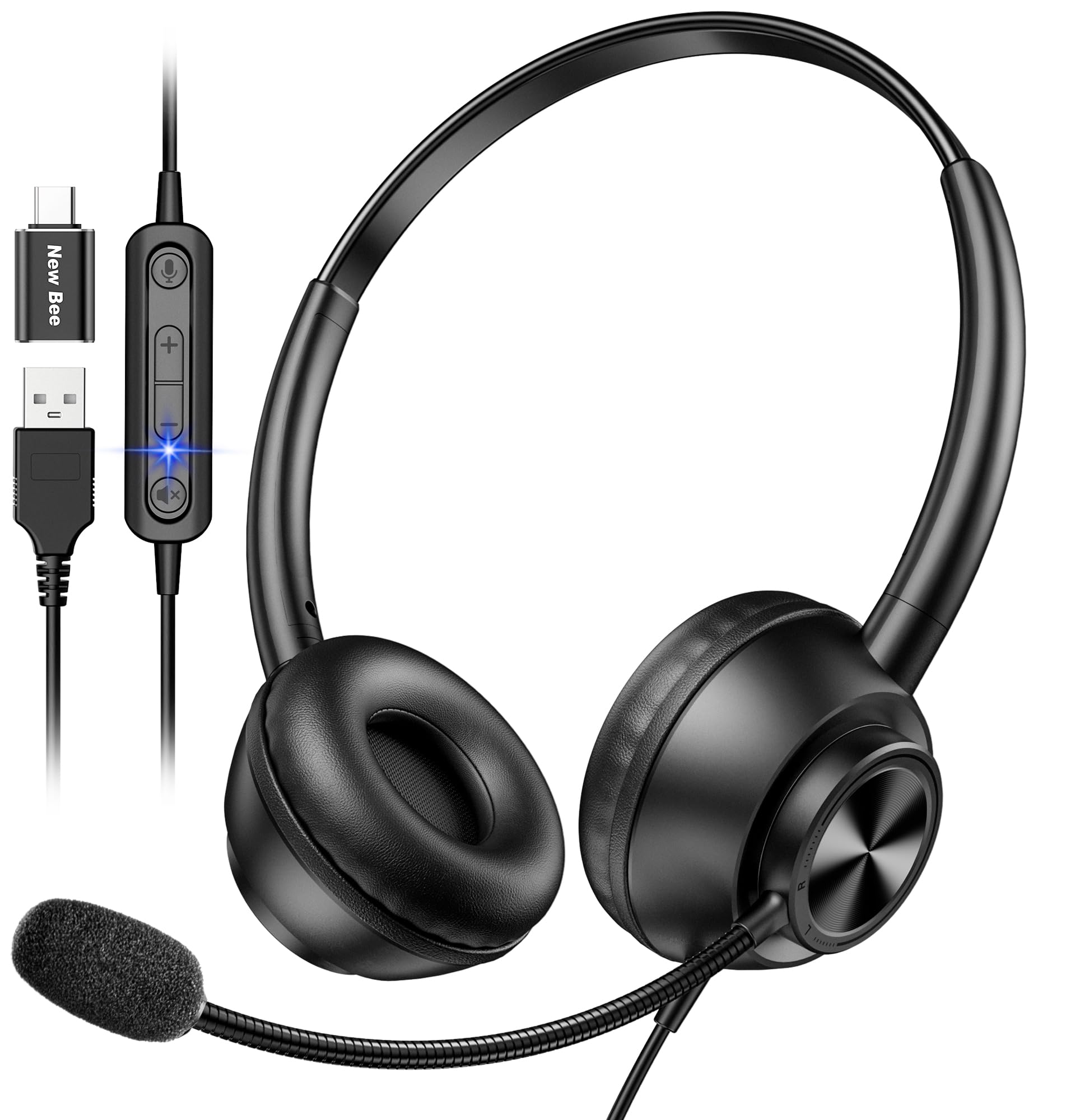 Photo 1 of USB Headset with Microphone for PC, Computer Headset with Mic, Wired Headset with USB-A & Type-C, Mute, in-Line Controls Call Center Headphone for Work PC Laptop Office Phone Meeting Zoom Skype