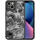 XIZYO Floral Case for iPhone 14 Plus Rose Flower, Black | Cute Aesthetic Pattern for Women, Full Camera Protection Shockproof Translucent Matte Anti-Yellowing TPU Protective Cover