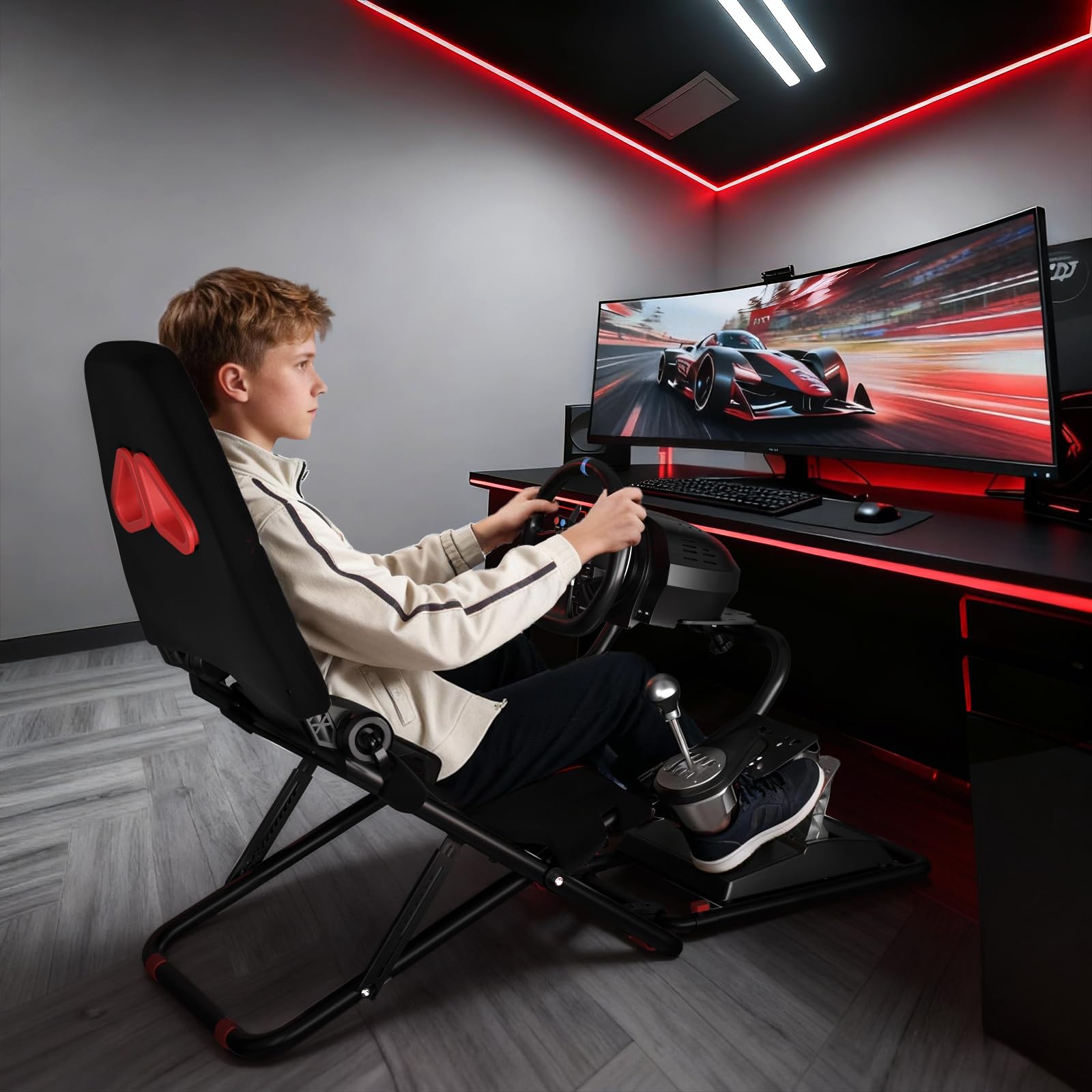 RACGTING Racing Simulator Cockpit for G920 G29 G923, Foldable Racing Simulator for Thrustmaster T248X T248 T300 T150 458 TX Xbox PS5 PS4 PC (Black)