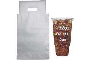 BGCLOUD Drink Carrier for Delivery 32oz, 100PCS Clear Plastic Bags with Handle for Drink Cups/Coffee Cups/Tea/Juice Delivery Takeout Apply to Coffee Shop/Restaurant/Bar(For 32oz tall Cup)