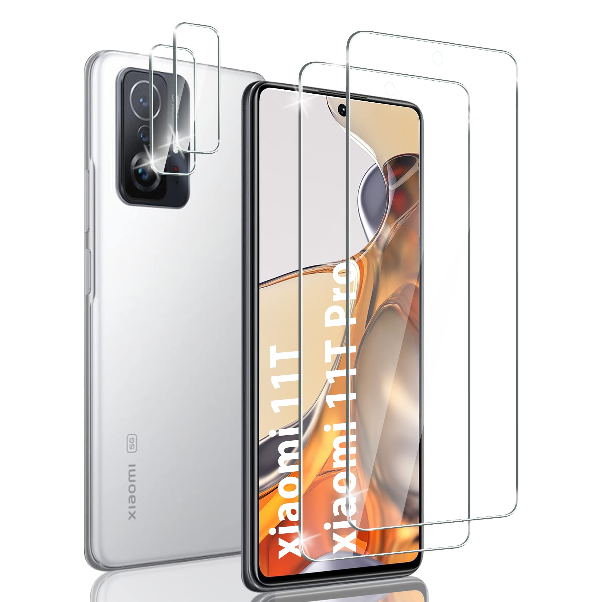 Ansxiy [2+2 PCS] For Xiaomi 11T/11T Pro Screen Protector, Camera Lens Protector, Anti-Scratch, Anti-Fingerprints, Bubble-Free, 9H, Upgraded Version Shatterproof Tempered Glass for MI 11T/11T Pro