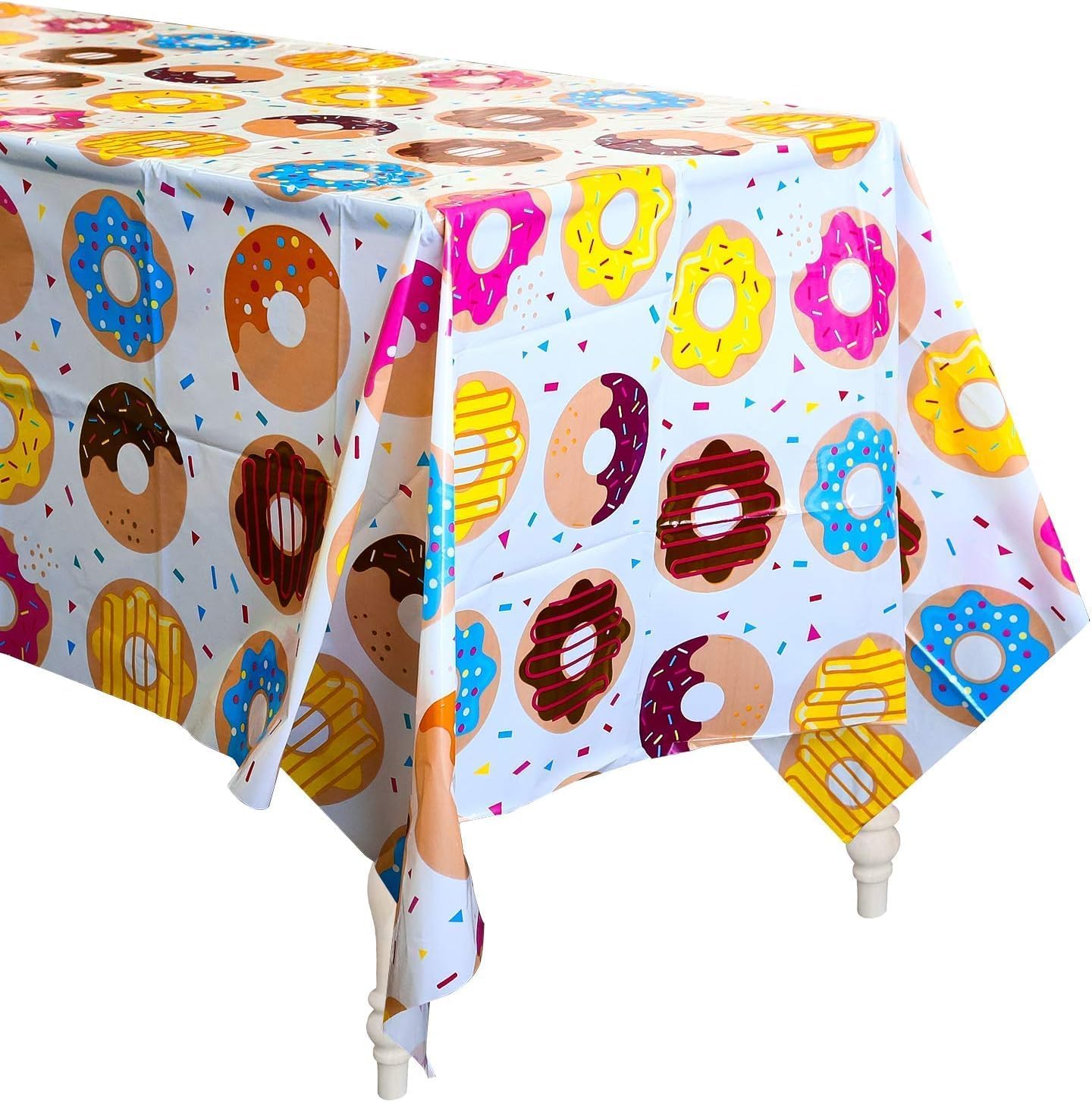 Haooryx Donut Plastic Table Cover - 4 Pack Donut Plastic Rectangle Dining Table Cloths Waterproof Happy Birthday Party Disposable Tablecloth Decorations Supplies Baby Shower Birthday Parties Kitchen