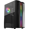GAMDIAS ATX Mid Tower Gaming Computer PC Case with Side Tempered Glass, 1x 120mm ARGB Case Fans, ARGB LED Lighting Strips and Sync with 5V RGB Motherboard and Excellent Airflow