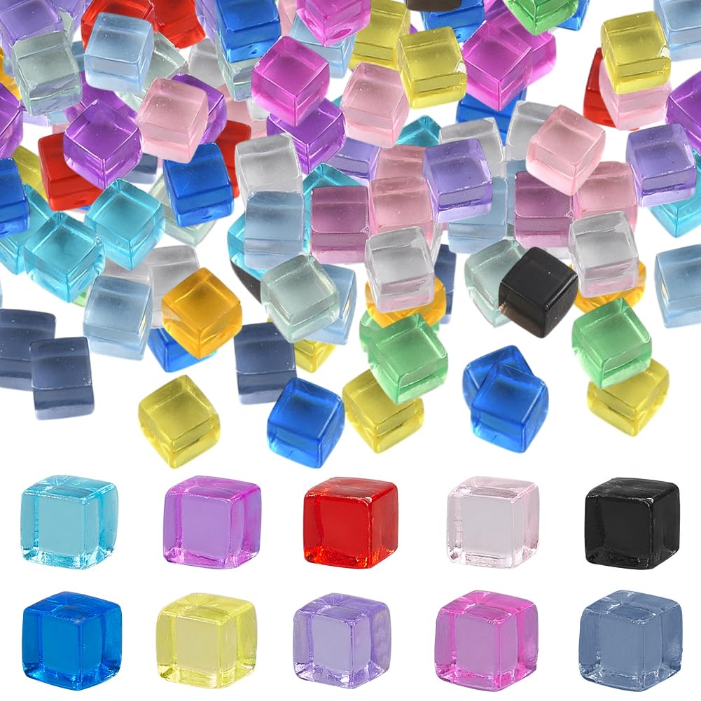 CRASPIRE 300Pcs Rainbow Crystal Plastic Cubes Fish Tank Rocks Aquarium Rocks Plastic Beads Colorful Translucent Gem Blocks Square for Fish Tank Desktop Decoration Handwork DIY