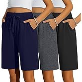 YooAurvox 3 Pack Girls Bermuda Shorts Knee Length Straight Leg Drawstring Elastic Kids Lightweight Soft Pants with Pockets