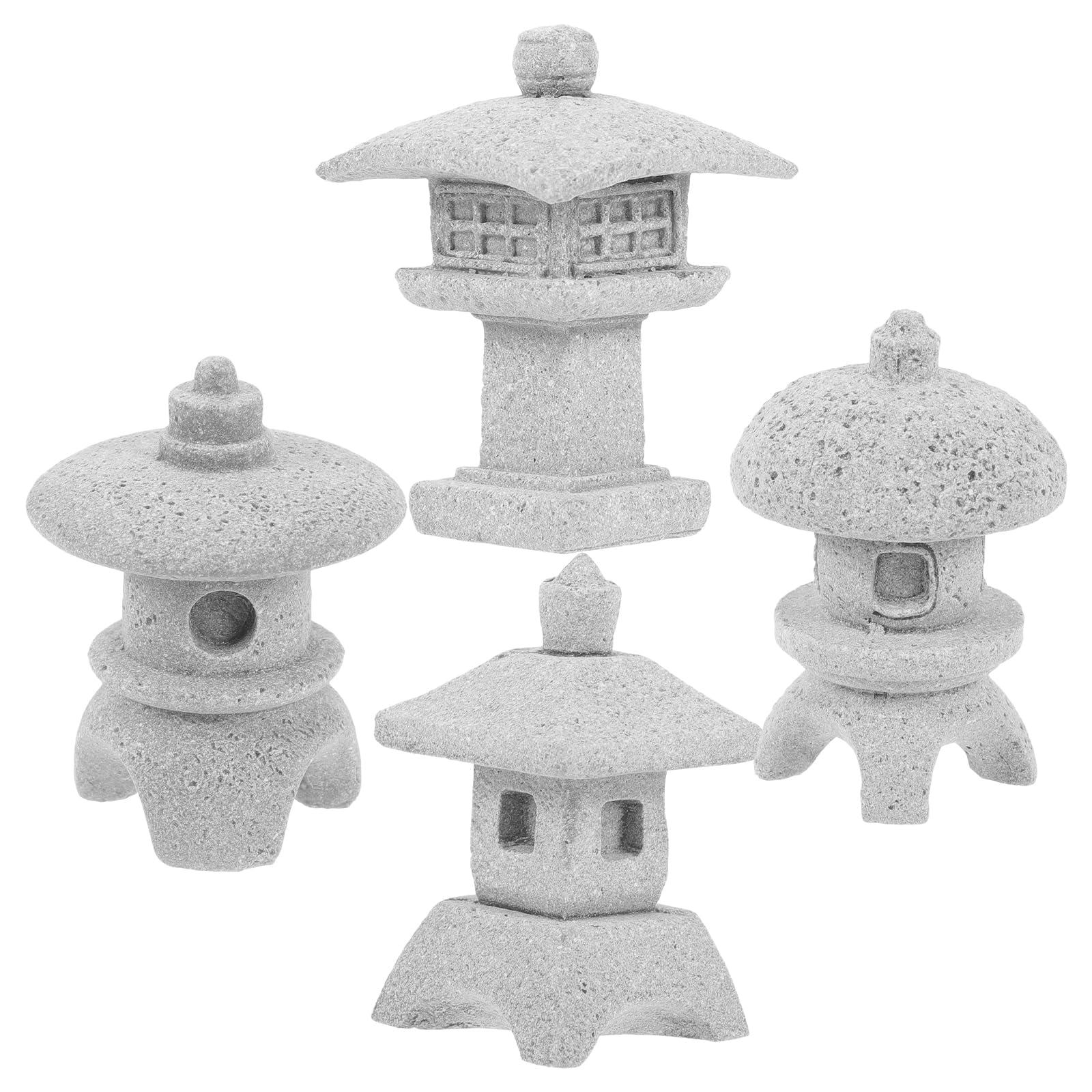 KONTONTY Mini Pagoda Statue Set of 4 Sandstone Lantern Figurines 2.00In for Japanese Zen Garden Micro Landscape Indoor Outdoor Decoration