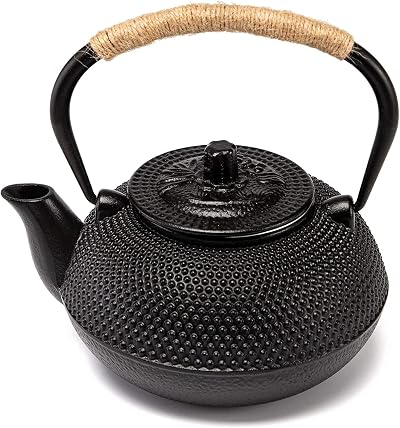 SUSTEAS Teapot Japanese Tetsubin Cast Iron Kettle 900ml Black with Infuser