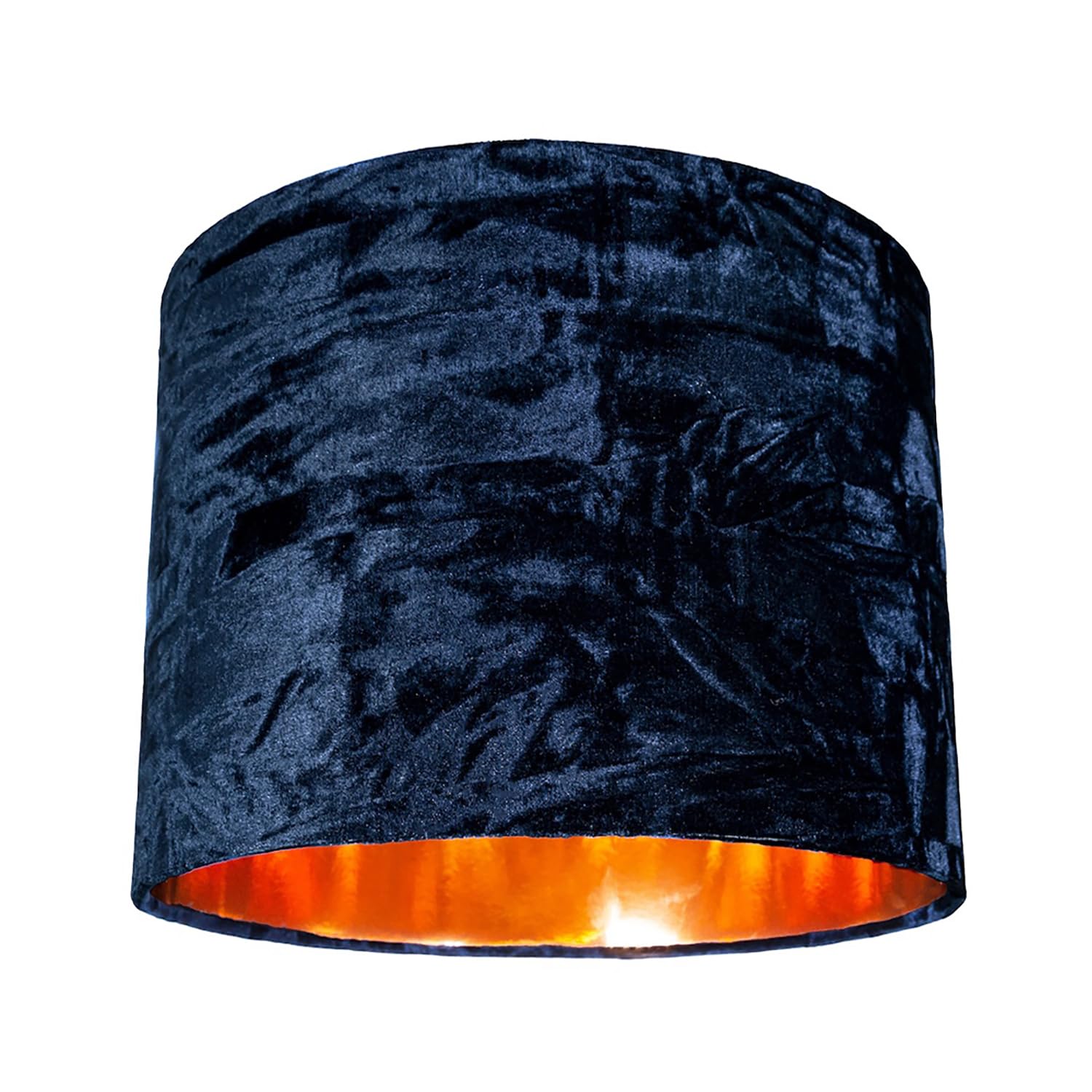 Modern and On-Trend Vivid Midnight Blue Crushed Velvet Fabric 8" Table or Pendant Circular Drum Lampshade with Shiny Copper Inner | Perfect for Residential or Commercial by Happy Homewares