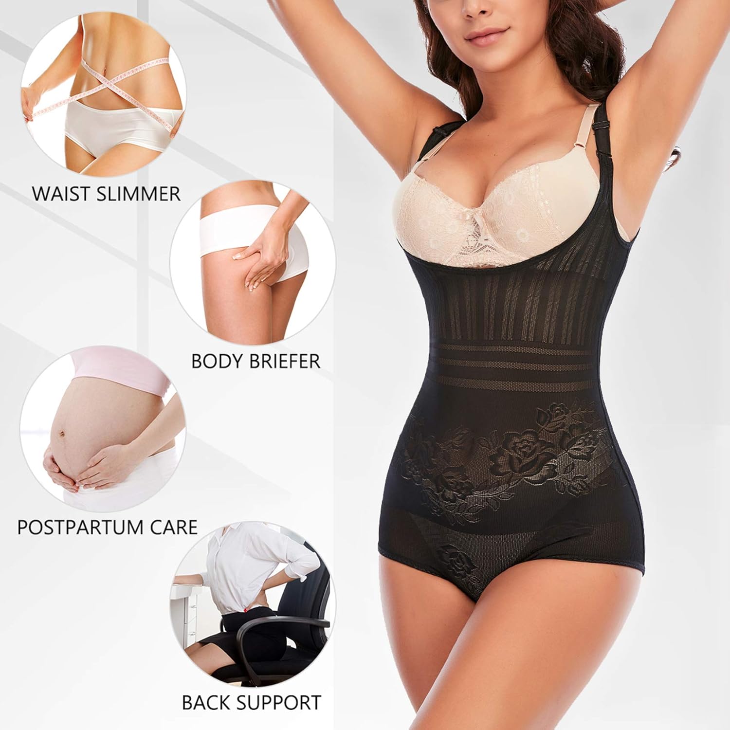 Werena Shapewear Bodysuit for Women Seamless Tummy Control Open Bust Bodysuit Body Shaper Waist Slimmer at  Women’s Clothing store