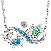 Turtle Necklace for Women Mom Sterling Silver Infinity Sea Turtle Pendant Necklaces Opal Tortoise Ocean Wave Jewelry Mothers Day Gifts