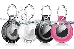 LANTESO 4 Pack Waterproof for Airtag Holder Case with Keychain, Shockproof & Dustproof Airtags Key Chain for Apple Air Tags, Airtag Accessories for Item Finders Case for Pets,Kids,Luggages,Key