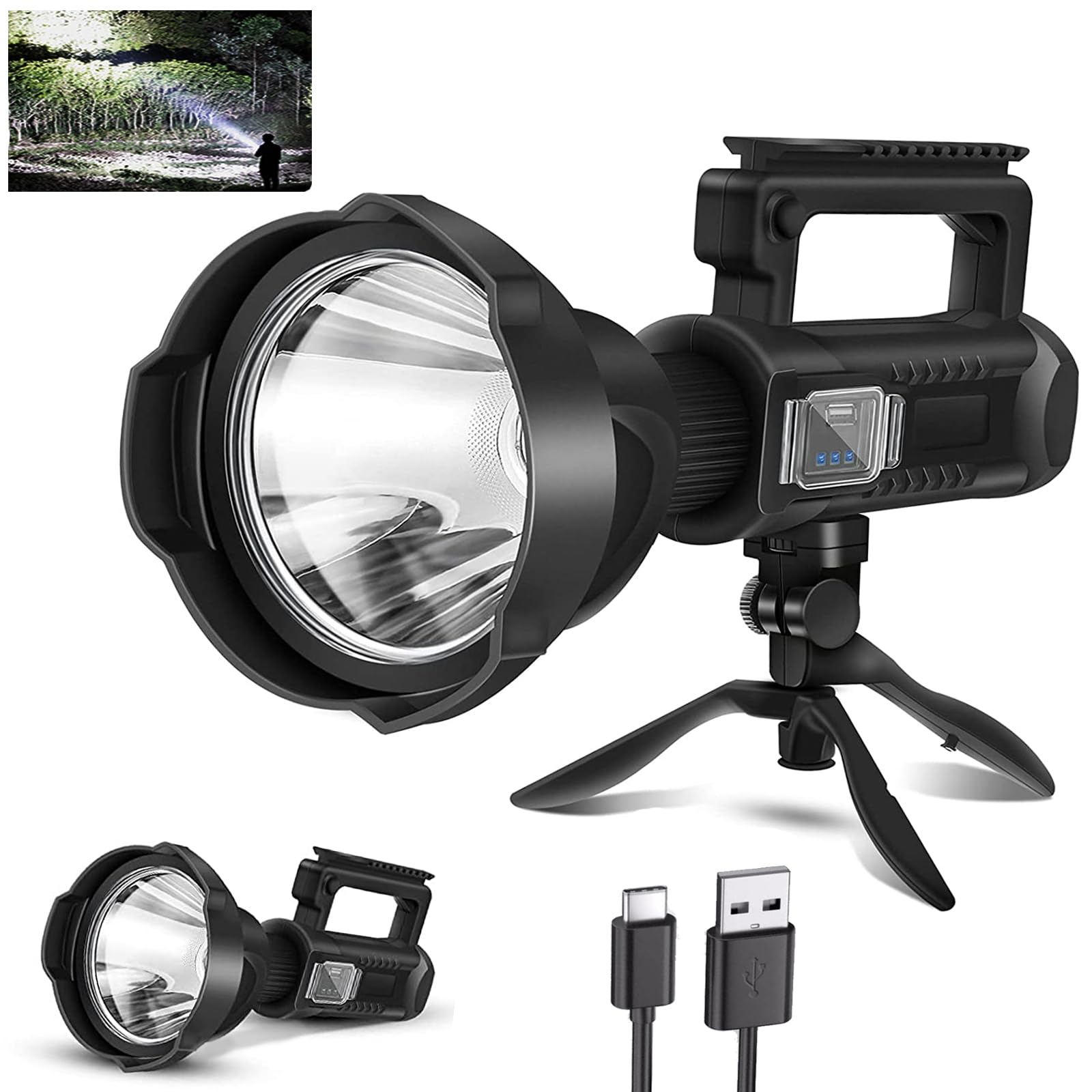 Rechargeable Spotlight, 2,000,000L High Lumens Led