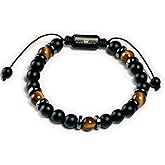 NVR GVN Mens Beaded Bracelet - Stone Jewelry, Black Onyx Hematite Bracelets, Mens Accessories, Adjustable