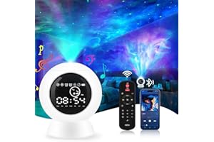 LitEnergy Alarm Clock Star Projector for Kids Bedroom, Bluetooth Speaker and White Noise Galaxy Lamp, Starry Night Light with Timer and Remote Control for Room Decor, Home Theater, Ceiling