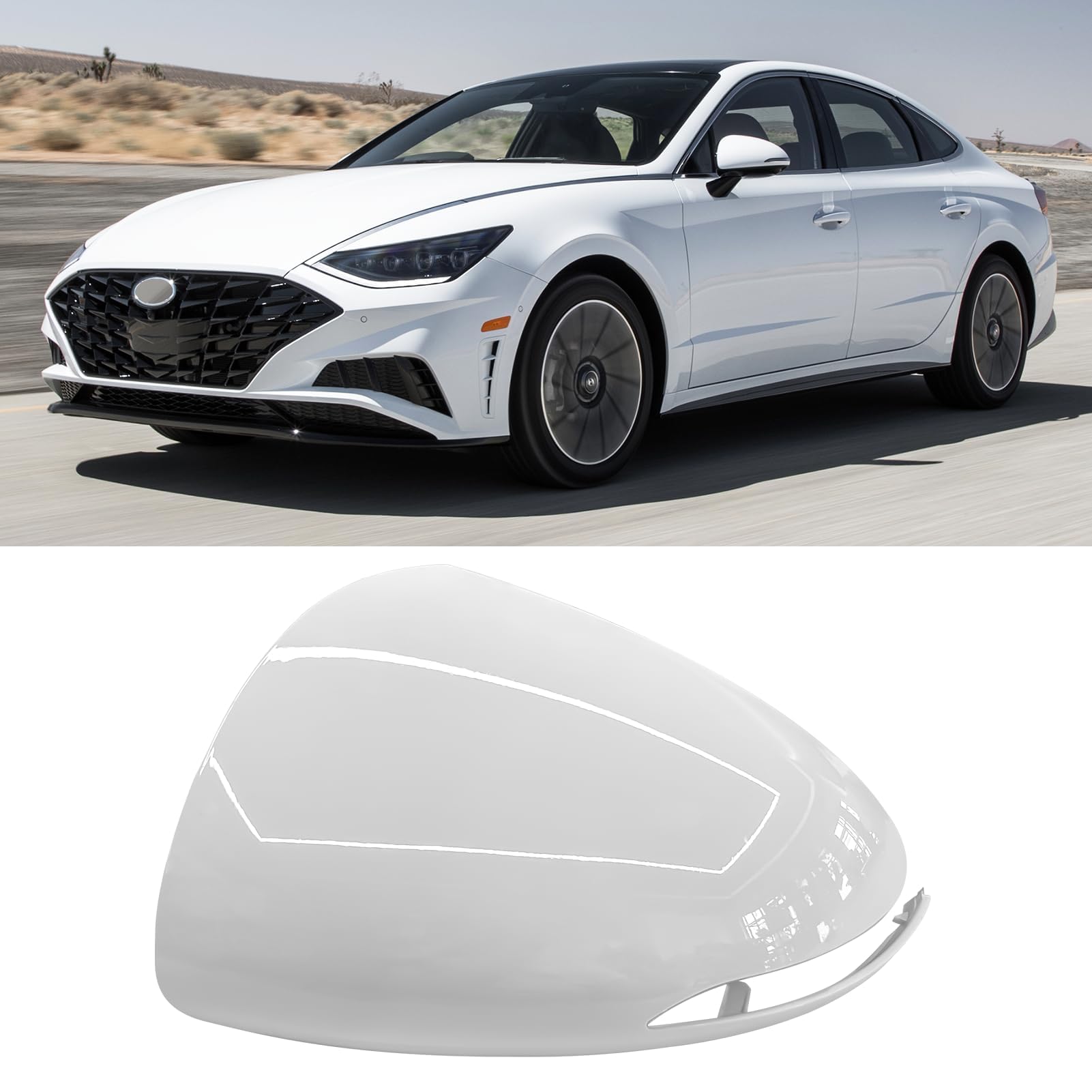 Photo 1 of Adzfel Compatible with Hyundai Sonata Side Mirror Cover Cap 2020 2021 2022 2023, Clip-on Replace for 87616-L0010 Driver Side Hyundai Sonata Mirror Caps Replacement W/Turn Light White - Left