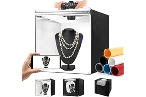 HELLOVETEE Photo Light Box, Portable 12/16/20/24/32 Inch Photo Studio Light Box, Shooting Tent Kit with 243 Light Beads and 6 Color Backdrops.Lightbox with 3 Stepless Dimming Light Boards for Product Photography