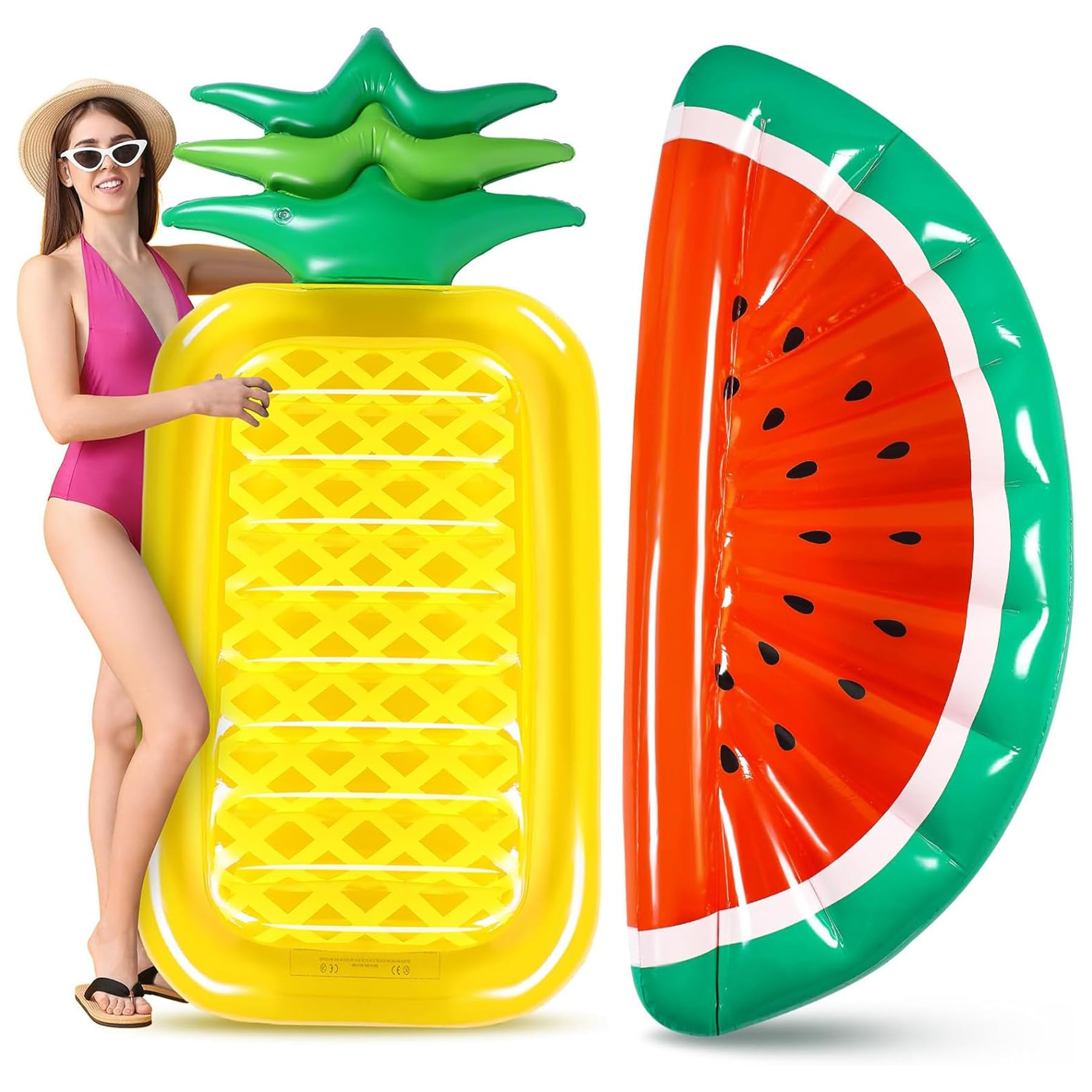 Inflatable Pineapple and Watermelon Pool Float - 2PCS Pool Floats, Pool Inflatables, Giant Pool Floats,Beach Inflatables for Adults,Large Float Raft Summer Beach Swimming Pool Inflatable Floatie